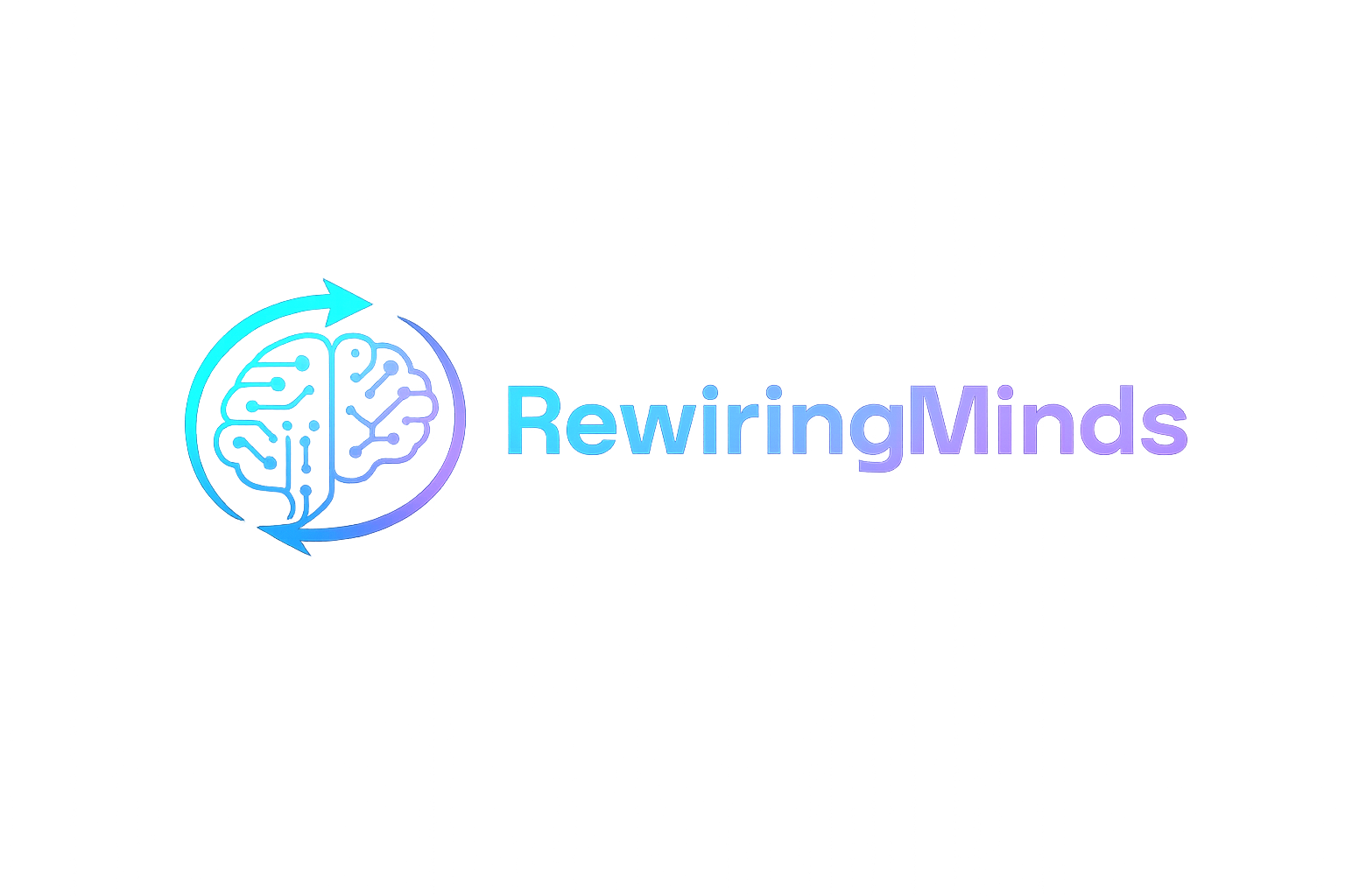 Rewiring Minds logo — brain with circuit pathways inside circular update arrows